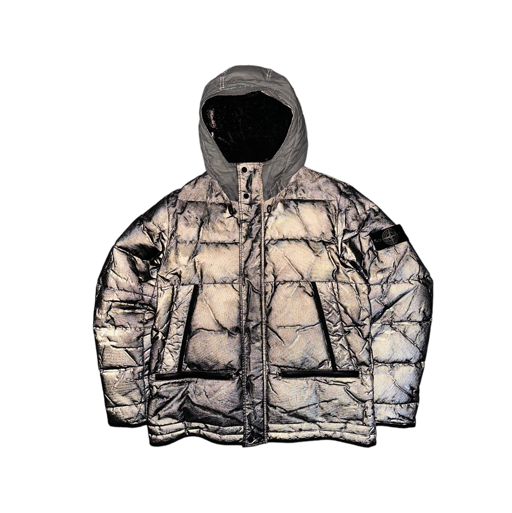 Stone Island Mesh Reflective Zip Up Puffer Jacket with Special Process Badge