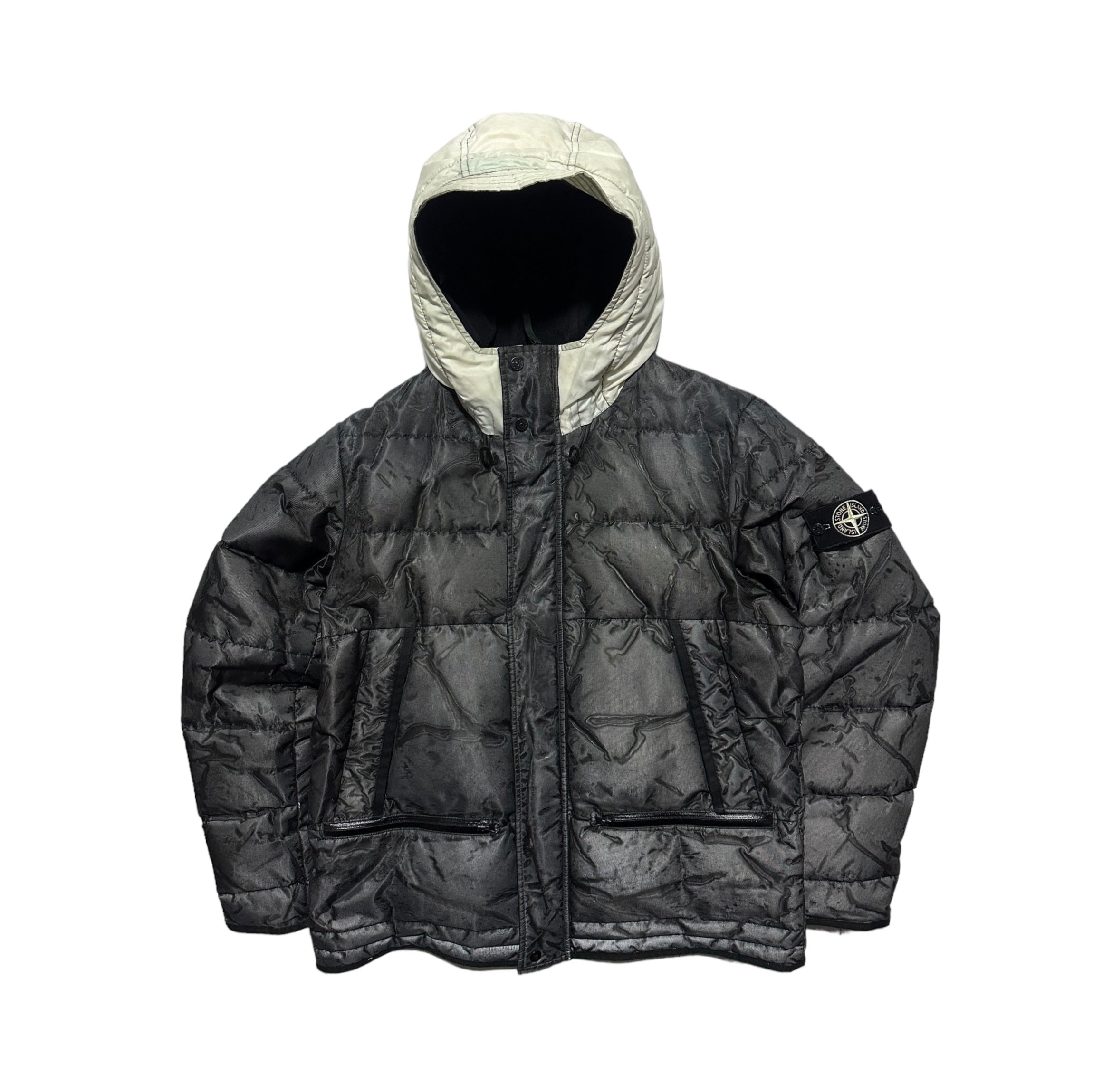 Stone Island Mesh Reflective Zip Up Puffer Jacket with Special Process Badge