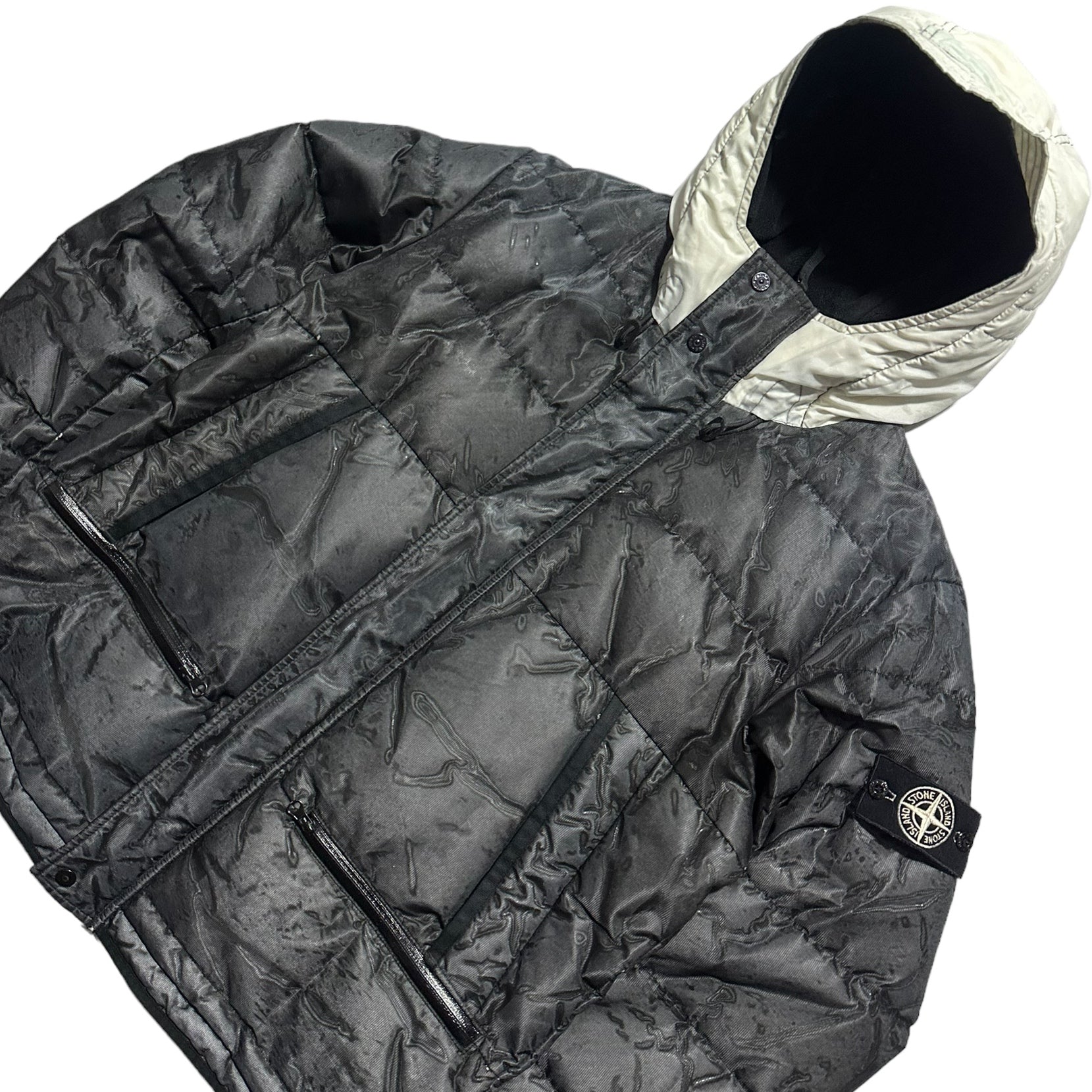 Stone Island Mesh Reflective Zip Up Puffer Jacket with Special Process Badge