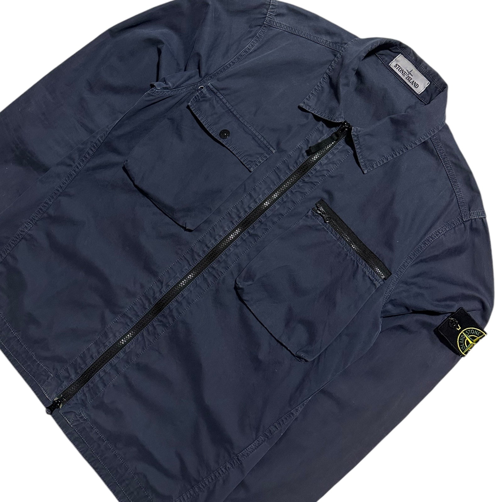 Stone Island Zip Up Double Pocket Canvas Overshirt