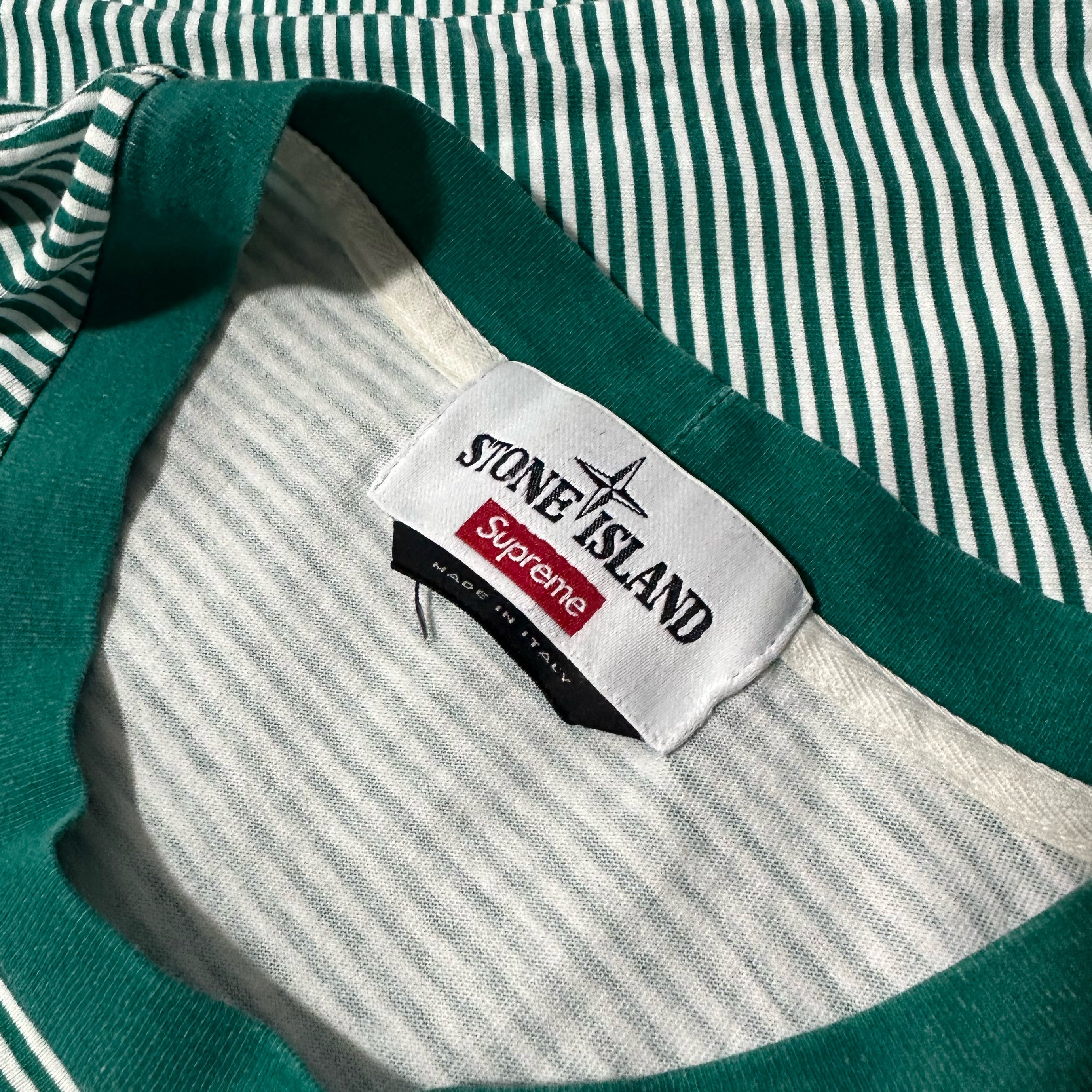 Stone Island x Supreme Striped Long Sleeved T Shirt with Spell Out Logo