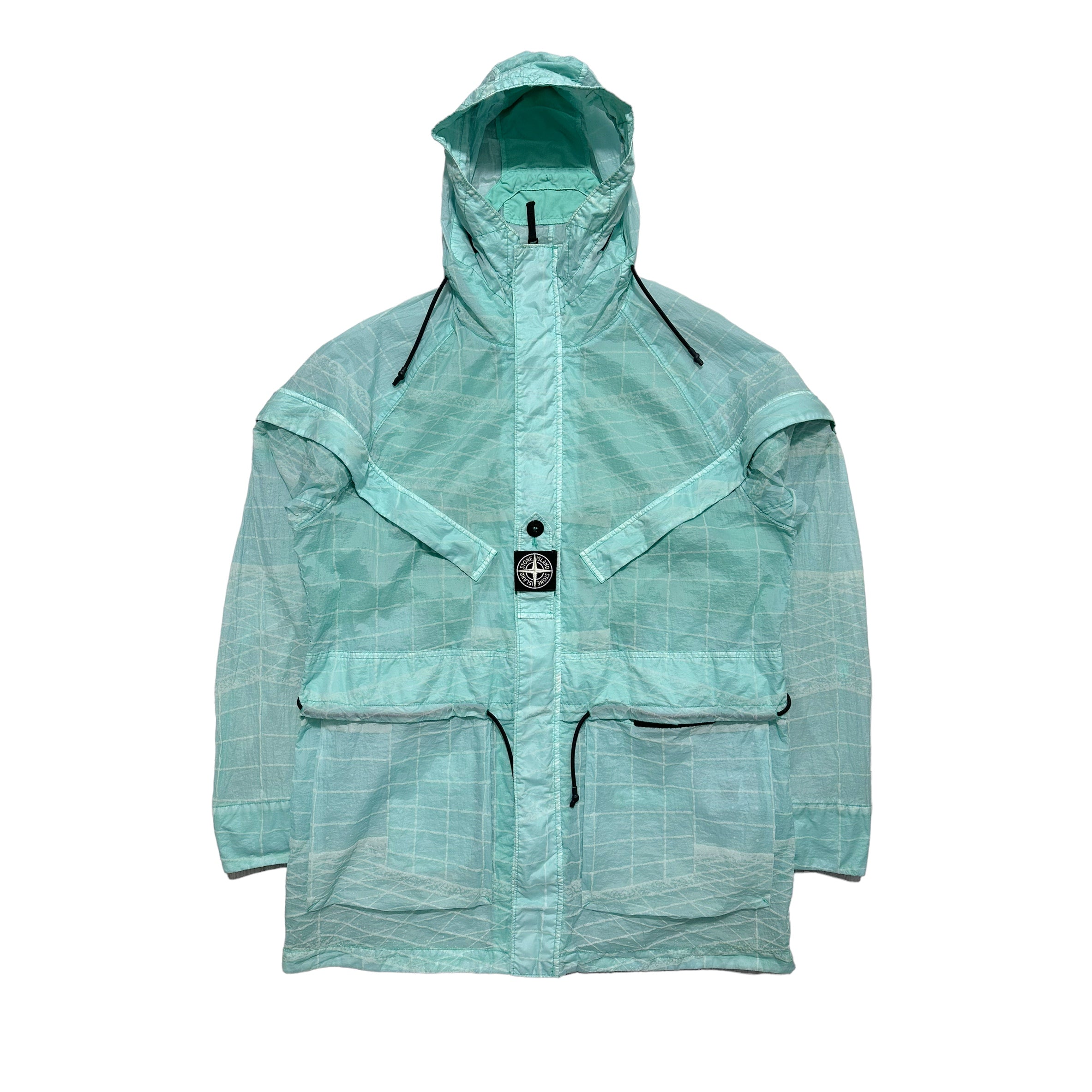 Stone Island Reflective Grid Lamy-TC Long Jacket with Special Process Badge