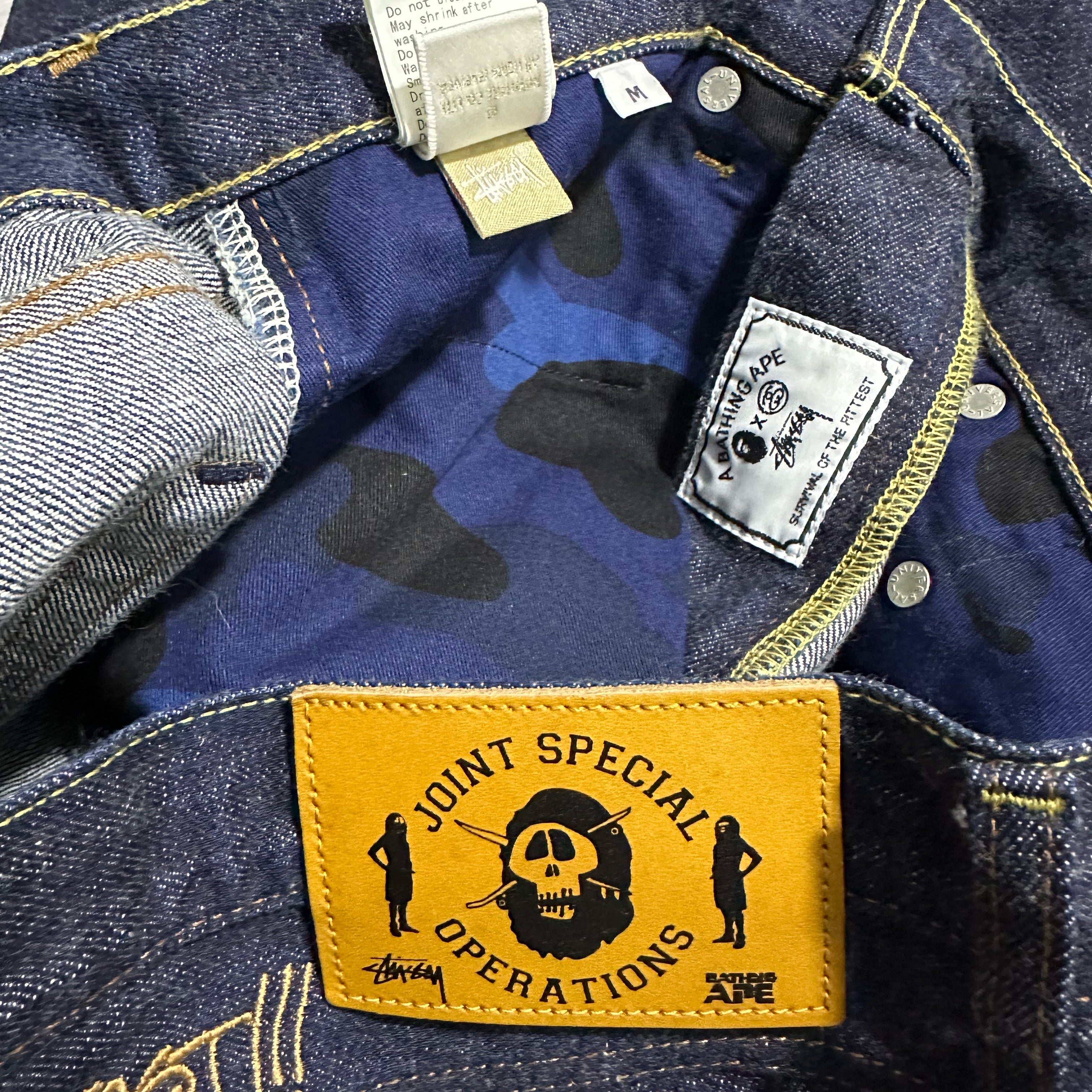 Stussy x Bape Contrast Stitching Logo Denim Jeans